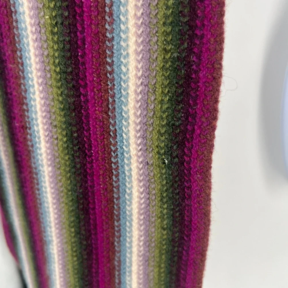 Rowland's‎ Scotland Wool Scarf Multi Stripe Boho Gorpcore Winter Colorful Fringe
